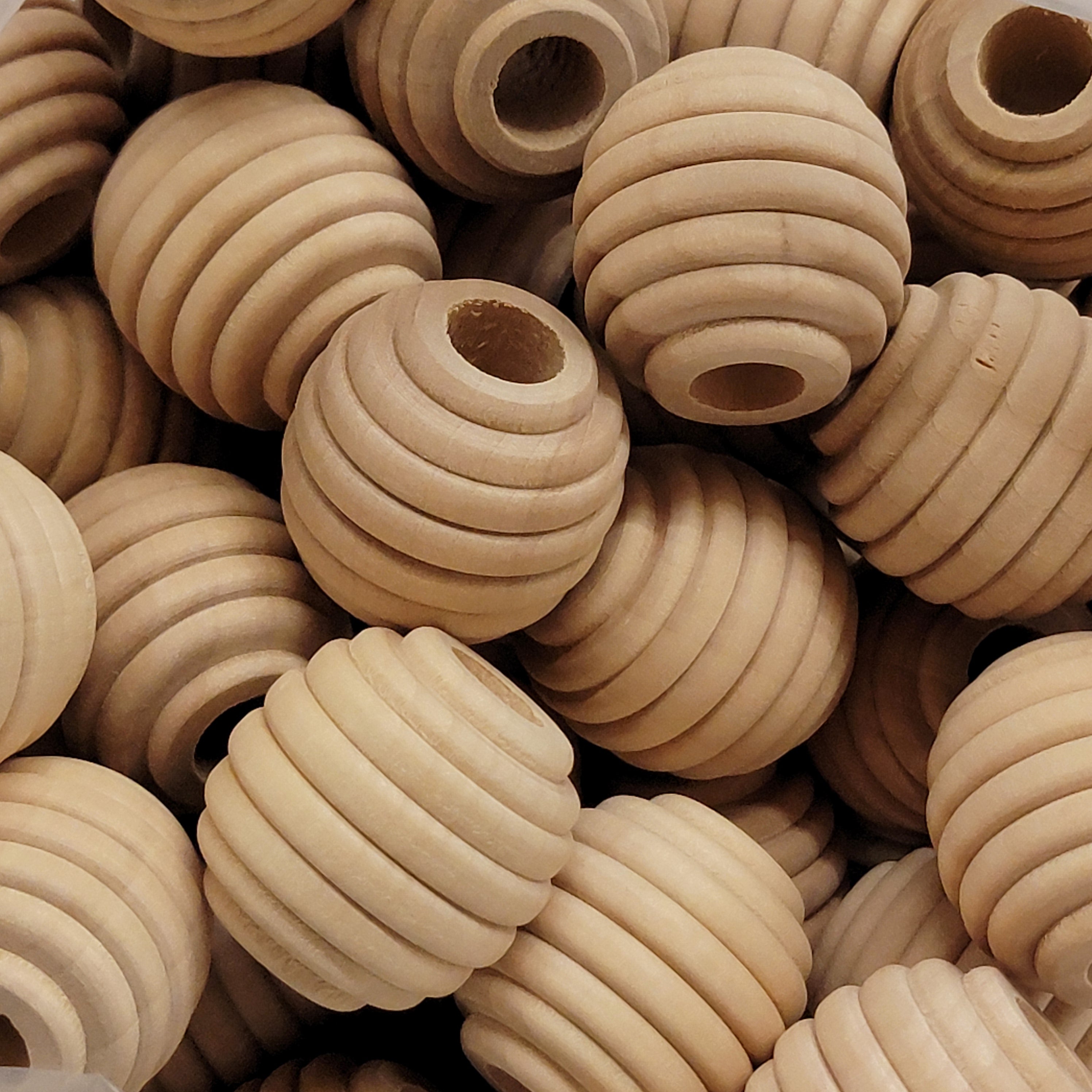 1.25" Wood Beehive Beads - 10 Pack