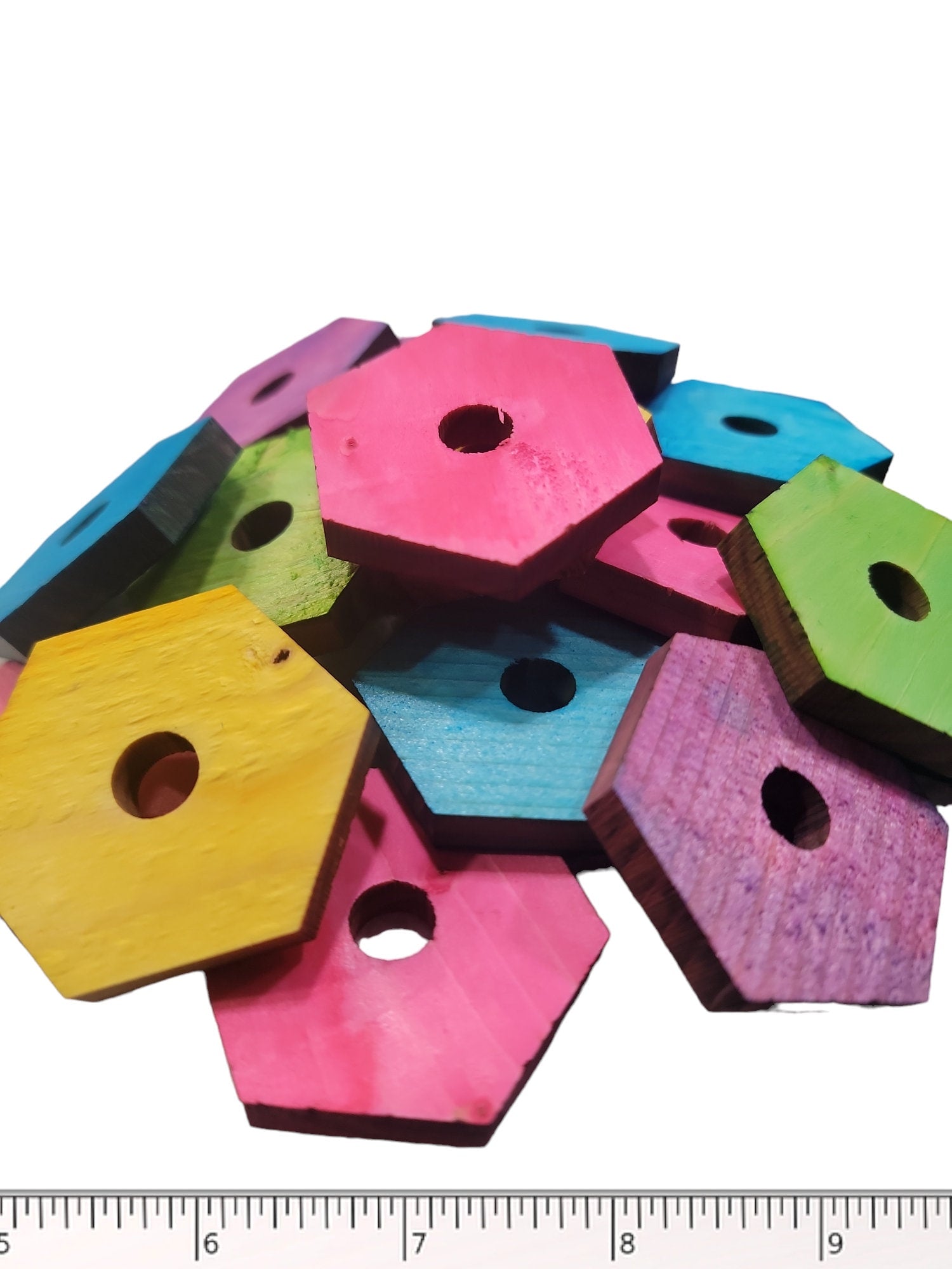 Colorful Pine Hexagons - 25 Pack - Talon Toy for Parrots, Bird Toy Parts